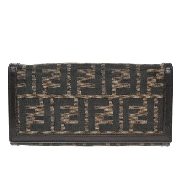 FENDI Logo Zucca Pattern Long Bifold Wallet Canvas Leather Brown - Picture 1 of 14